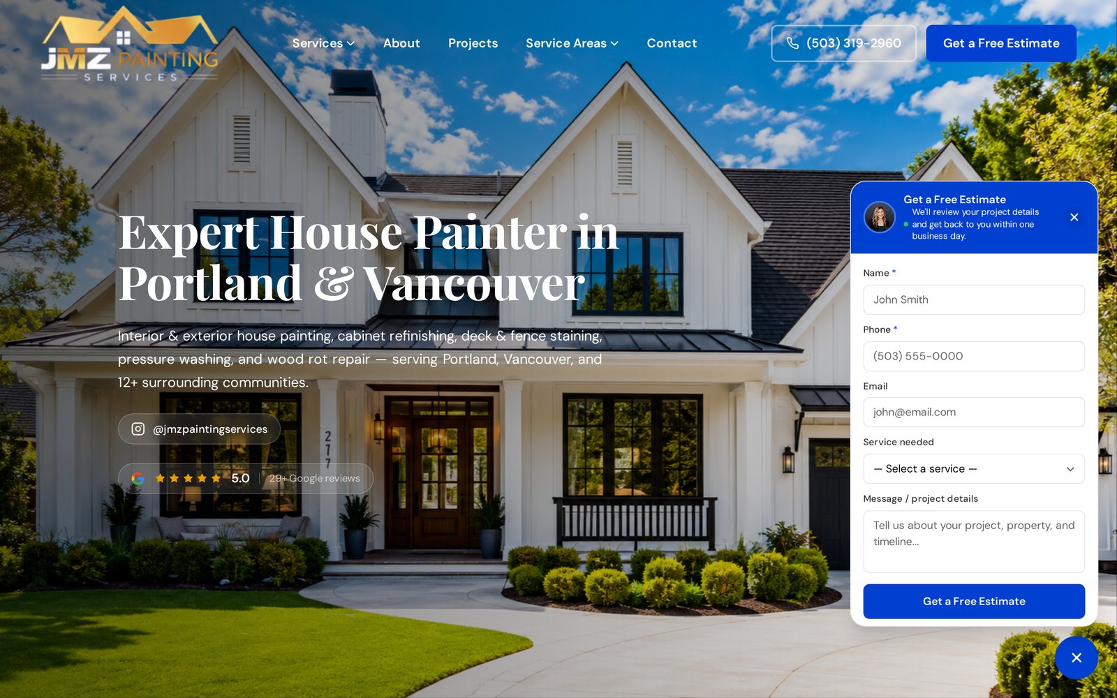 JMZ Painting Services website preview